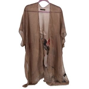 Do Everything In Love Floral Boho Kimono Cardigan Duster One Size Beige